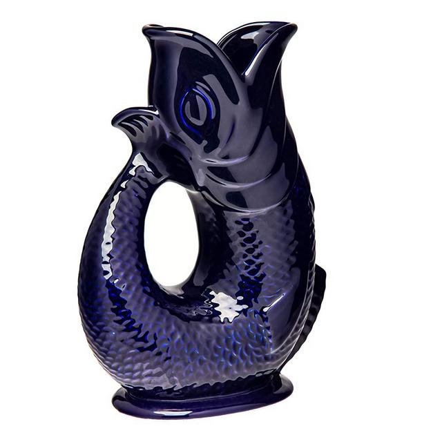 The Bubble Jug Dark Cobalt Blue 50oz 1.5L Liter Extra Large Glug Jug - Fish Shaped Jug - Decorative Ceramic Glugging Cocktail, Water and Gin Jug and Pitcher Carafe