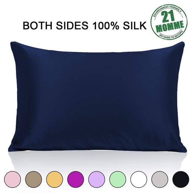 Ravmix - 100% Pure Mulberry Slip Silk Pillowcase Standard Size 21 Momme 600 Thread Count for Hair and Skin With Hidden Zipper, Hypoallergenic Soft Breathable Both Sides Silk Pillow Case, 20×26inches, Navy Blue