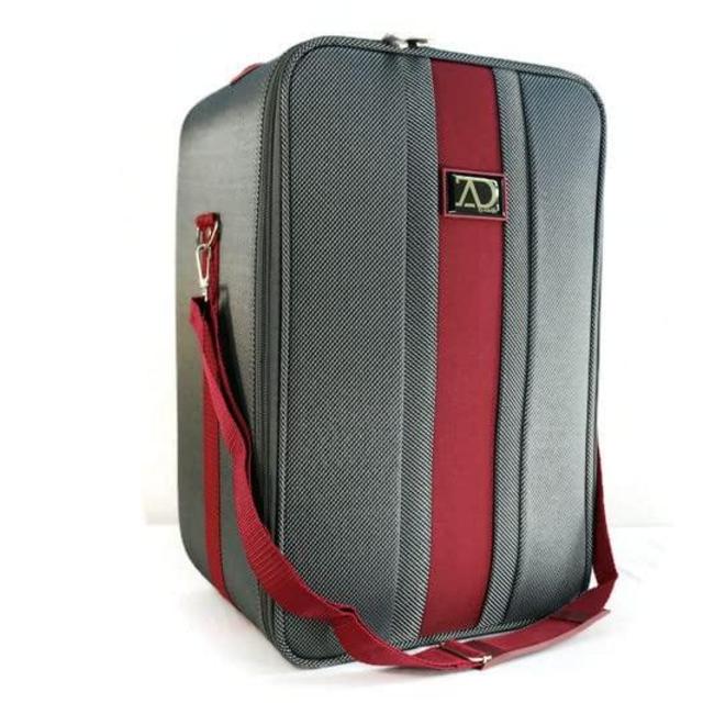Adolfo Design Medium Wig Travel Box with Top Handle, Shoulder Strap & Double Zipper, Carrying Case with Removable Head-Holding Base - Gray & Maroon
