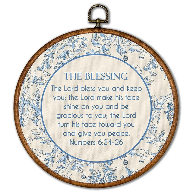 KSDUT Christain Wall Decor Art - Blue Flower Trendy Retro Textile Wall Art Canvas Frame Hanging Prints, Bible Verse Preppy Round Wall Art Decor for Grandmillennial Home Bedroom Decorations 10"x10"