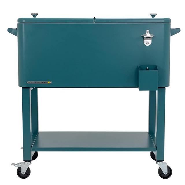 Permasteel 80-Qt Outdoor Patio Cooler with Removable Basin, Outside Beverage Cooler Cart, Rolling Cooler with Wheels and Handles, Teal Green