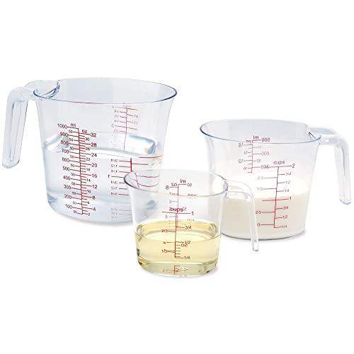 NPYPQ 3-Piece Measuring Cups Set, Plastic Measuring Cup of BPA-free with Plug-in Nesting Handle Stackable Design and Multiple Measurement Scales, Clear