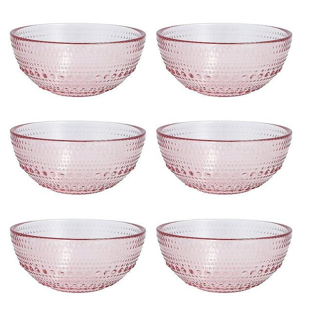 Fortessa Jupiter Vintage Glassware Collection 5 Inch Cereal Salad Dessert Snack All-Purpose Bowl 6 Pack, Pink, 14 Ounce (6 Pack)