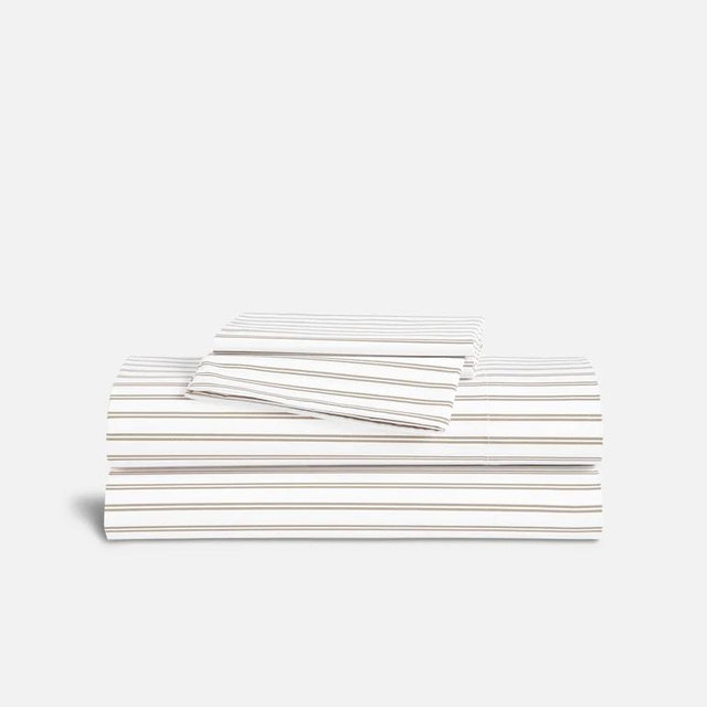 Classic Percale Core King Sheet Set in Tandem Stripe in Pebble