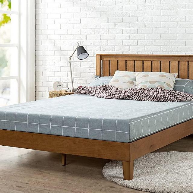 Zinus Alexis 12 Inch Deluxe Wood Platform Bed with Headboard / No Box Spring Needed / Wood Slat Support / Rustic Pine Finish, Queen