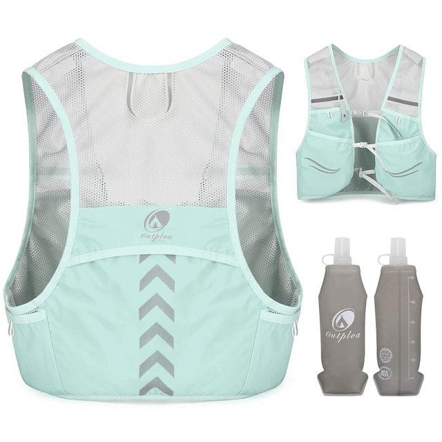 Outplea Lightweight Running Vest with 2pcs 500ml Water Bottle for Men Women, Reflective Water Vest Hydration Pack Hydropack for Hiking, M/L