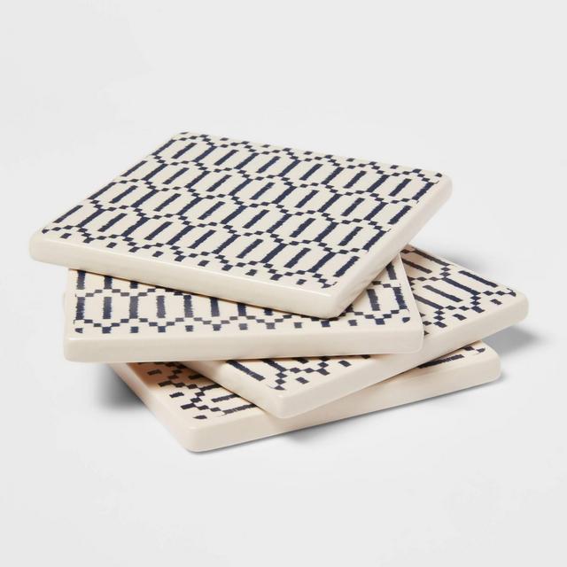 4pk Stoneware Diamond Coasters Blue - Threshold™