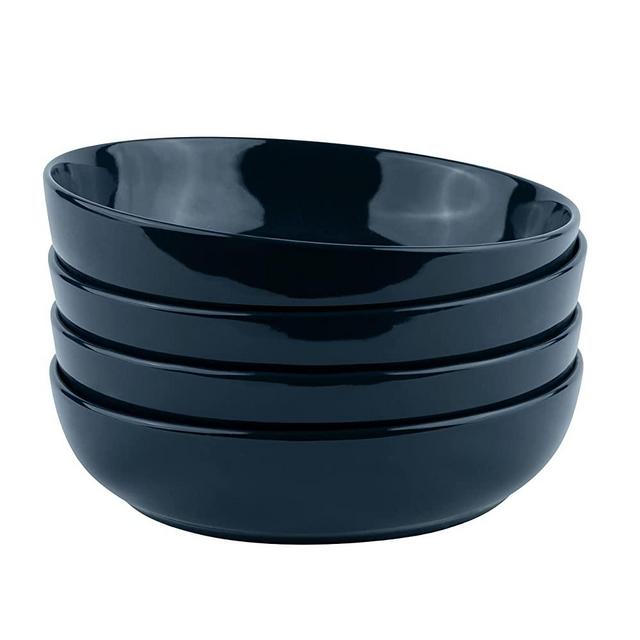 KooK Porcelain Pasta Bowl Set, For Soups and Salads, Serving Bowls, Large Capacity, Microwave & Dishwasher Safe, Set of 4, 40 oz (Navy Blue)