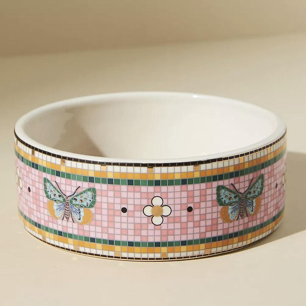 The Bistro Tile Small Stoneware Dog & Cat Bowl: Garden Edition