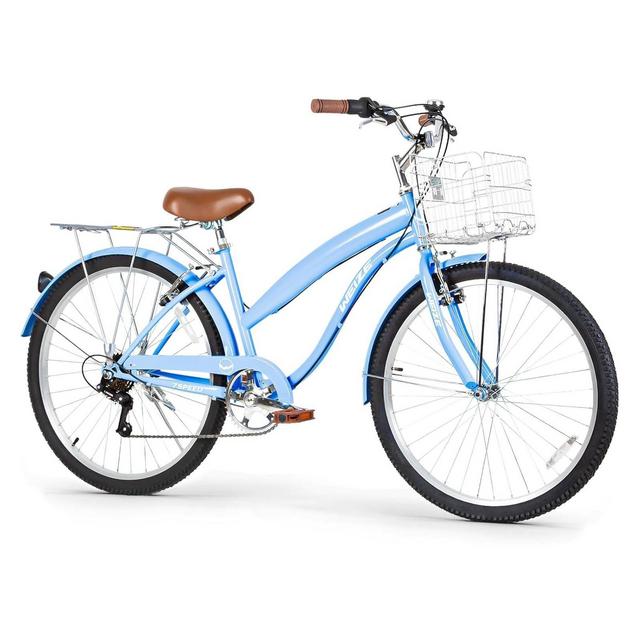 WEIZE Beach Cruiser Bike, 26 inch Commuter Bicycle for Adult 7-Speed Comfortable Blue City Bikes with Rear Rack or Basket, Ergonomic Upright Design