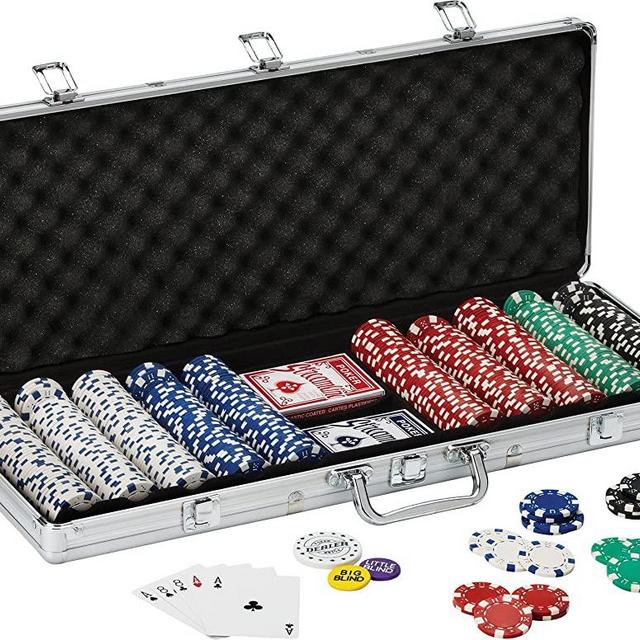 Fat Cat 11.5 Gram Texas Hold 'em Clay Poker Chip Set with Aluminum Case, 500 Striped Dice Chips