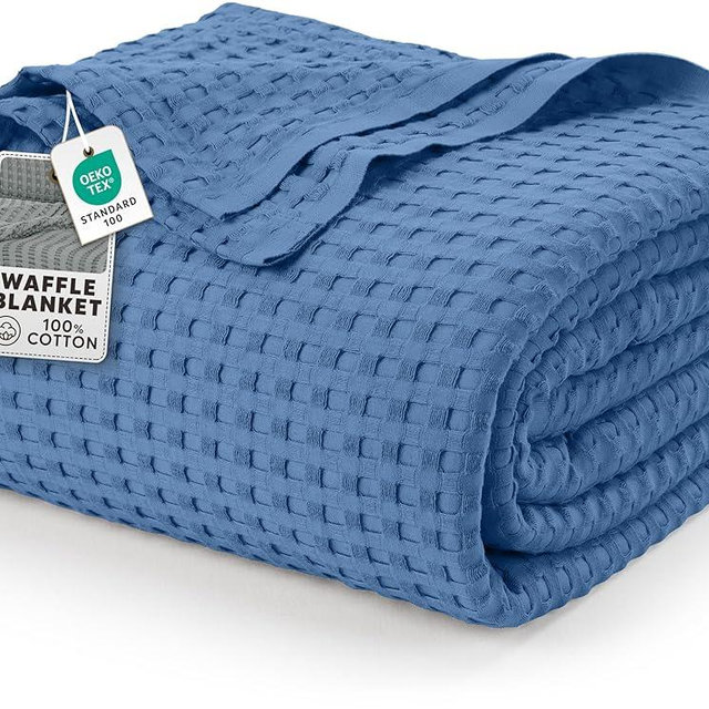 Utopia Bedding Wedgewood 100% Cotton Waffle Blanket 300 GSM [King - 90x108 Inch] Soft Lightweight Breathable Bed Blanket for All Season