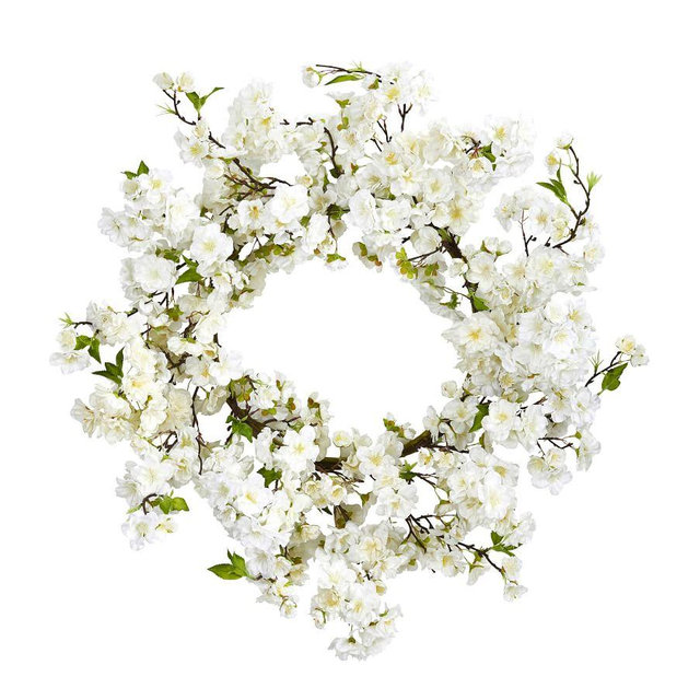 Faux Cherry Blossom Wreath, 24"