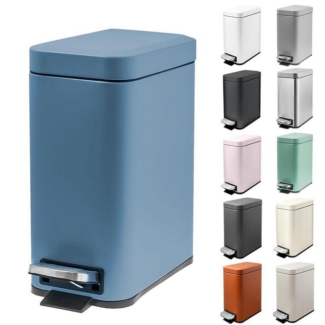 M-Aimee 1.3 Gallon Slim Small Trash Can with Lid Soft Close, Stainless Steel Garbage Can for Bathroom Bedroom Office, Rectangular Step Trash Bin with Removable Inner Waste Basket (Blue)