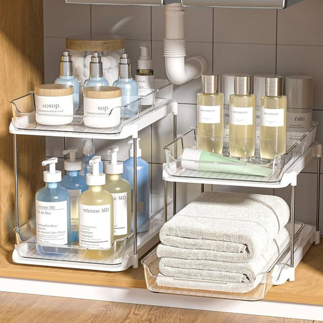 Delamu 2 Sets of 2-Tier Multi-Purpose Bathroom Under Sink Organizers and Storage