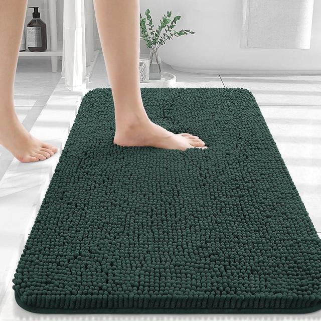OLANLY Bathroom Rugs 30x20, Extra Soft Absorbent Chenille Bath Rugs, Rubber Backing Quick Dry, Machine Washable Bath Mats for Bathroom Floor, Tub and Shower, Home Decor Accessories, Blackish Green