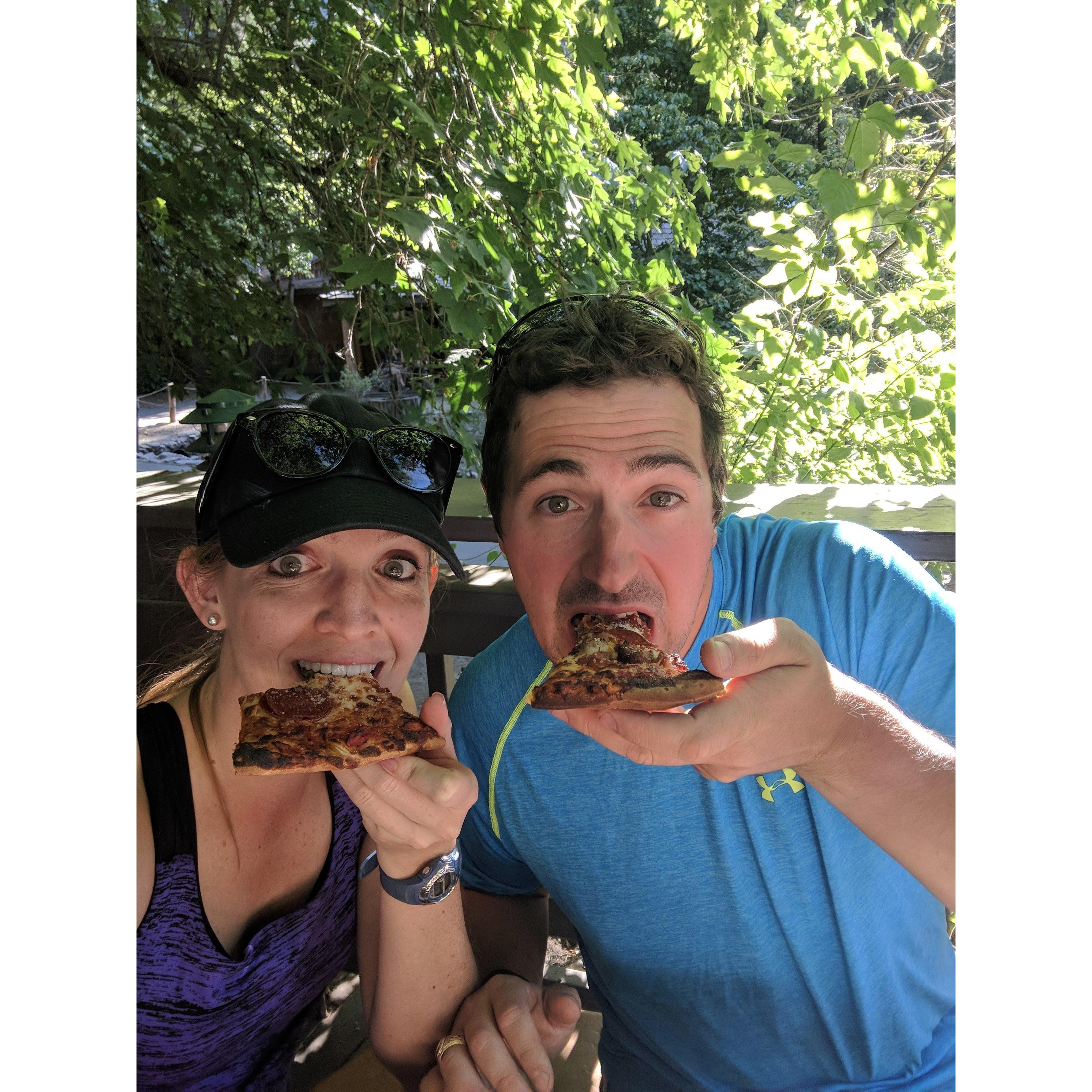 Well deserved pizza after the hike to Nevada Falls