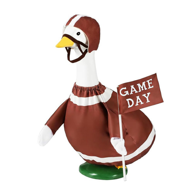 Jwqqwdza Football Porch Goose Outfit Game Day Clothes for 23'' Lawn Goose | 3Pcs Football Costume with Helmet & Game Day Flag, Outdoor Porch Goose Decor, Brown Football Goose Dress Up Accessory