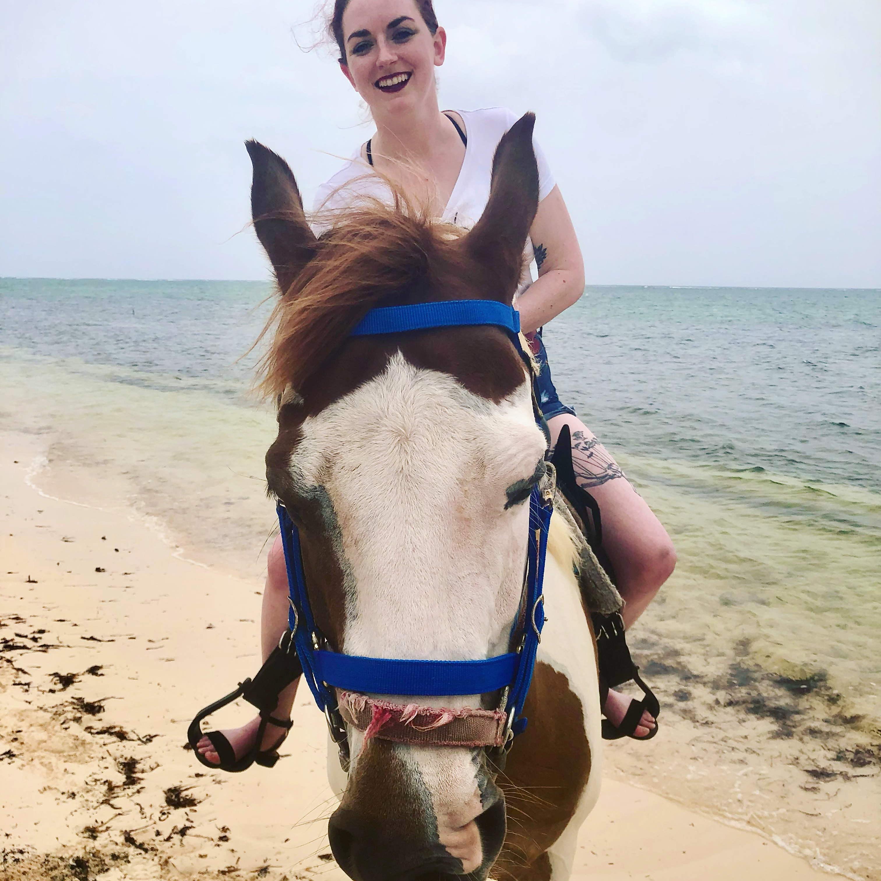 Horseback on the beach; meet Gypsy!