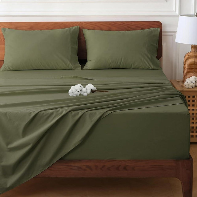 HYPREST Deep Pocket King Sheet Sets-100% Cotton Green Sheet Set, Hotel Luxury Soft Sheet Sets Breahtable Fits 18"-24" in Deep Mattress