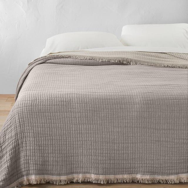 Full/Queen Textured Chambray Cotton Comforter & Sham Set Natural - Casaluna™