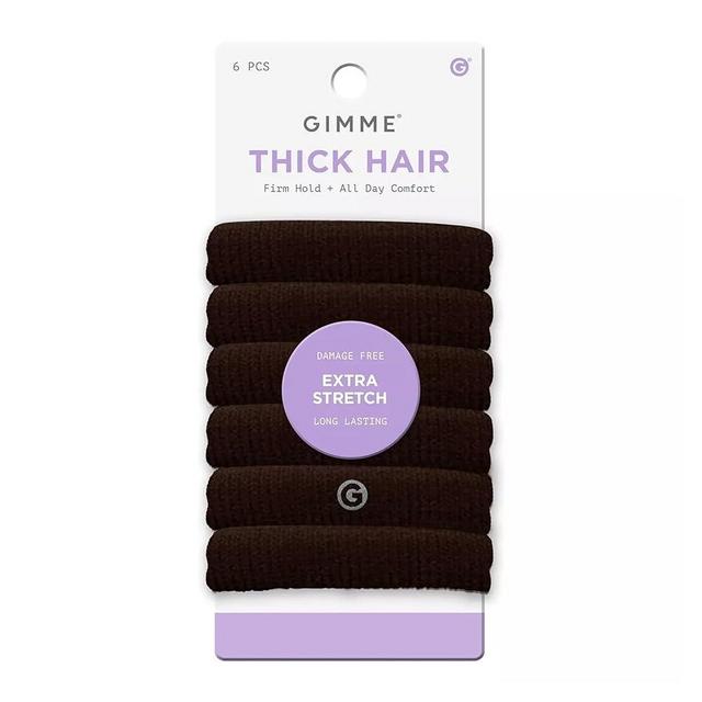 GIMME Beauty Thick Hair Extra Stretch Bands - Patent-Pending Design for Maximum Hold - Premium Ties for Thick & Curly Hair - Sleek & Strong Hold - Dark Brown, 6 Pack