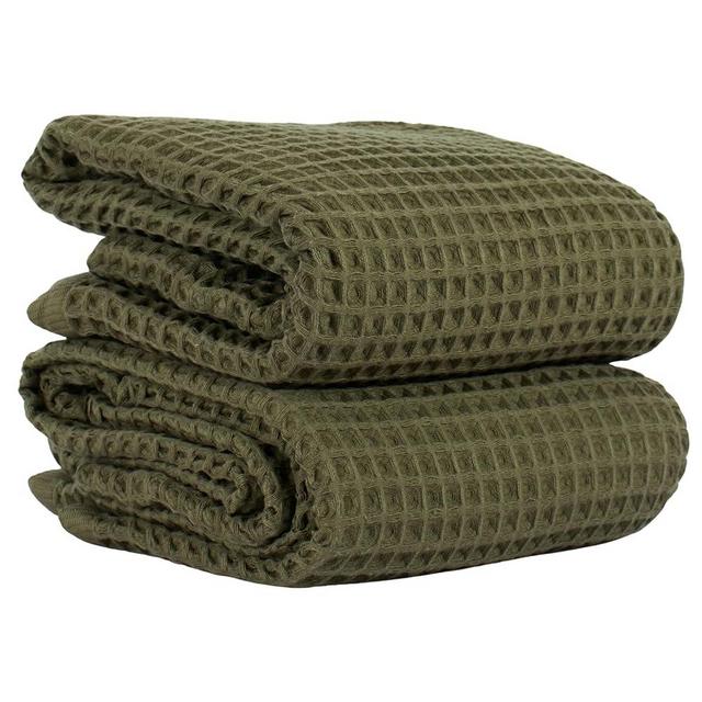 PÜSKÜL Premium Waffle Bath Towels Set of 2 - Organic 100% Turkish Cotton Bath Towel - Quick Dry, Absorbent, Light, Thin, 32x63 Large Waffle Towels for Bathroom (Khaki Green Bath Towels - Pack of 2)