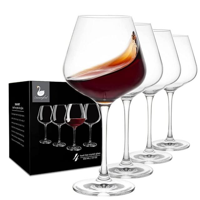 Swanfort Red Wine Glasses, 23 oz Large Wine Glass Set 4, Lead-Free Wine Glass with Long Stem,Crystal Burgundy Wine Glasses in Gift Box, Premium Clear Wine Glass for Home Bar, Kitchen, Restaurants