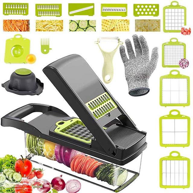 Veggie Chopper with Container 16 in 1 Vegetable Slicer and Chopper for Fruit Potato Onion Chopper by MZY LLC - 10 Blades