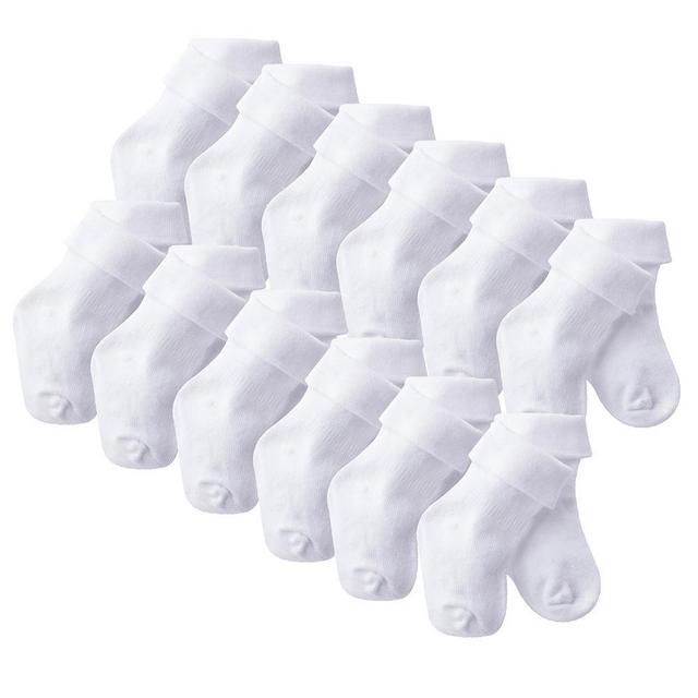 12-Pack Baby Boy or Girl White Jersey Cuffed Bootie Socks