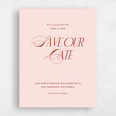Pink Simple Wedding Save the Date - Marion Portrait
