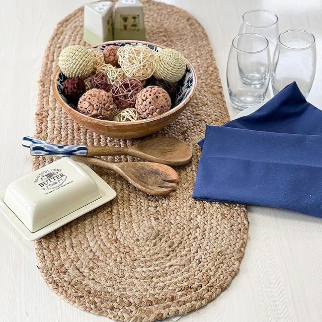 Chardin home Jute Braided Oval Table Runner | Boho Table Runner | Artisanal Center Piece for Table, Chests, Counter Tops and More | Handmade Natural Jute 13"x36"