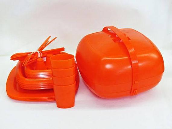 Space Age Mid Century Orange Picnic Set In Orig Box-Never Used-Service for Four