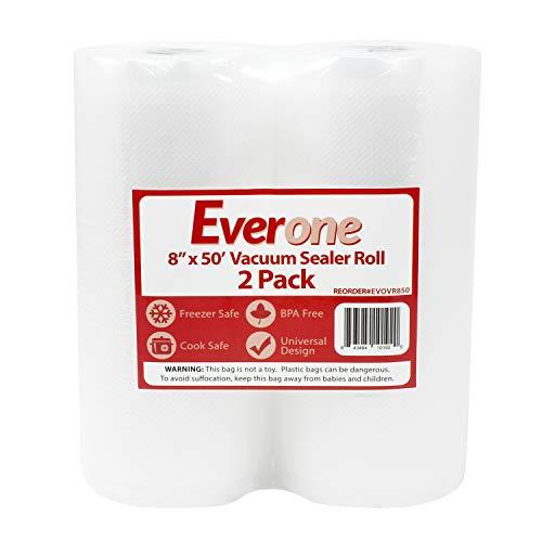 EverOne Vacuum Sealer Bag Roll for Sous Vide & Food Saver, 8" X 50', 2Count, Clear