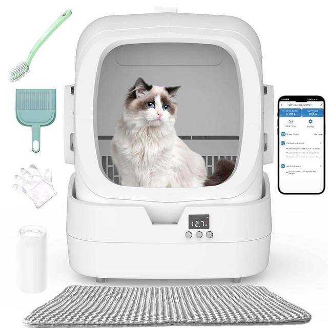 Automatic Cat Litter Box Self Cleaning - APP Control and Weight Monitoring - Ultra-Quiet, Medium Cats and Kittens Litter Box, Safe Anti-Pinch【Assembly Required】