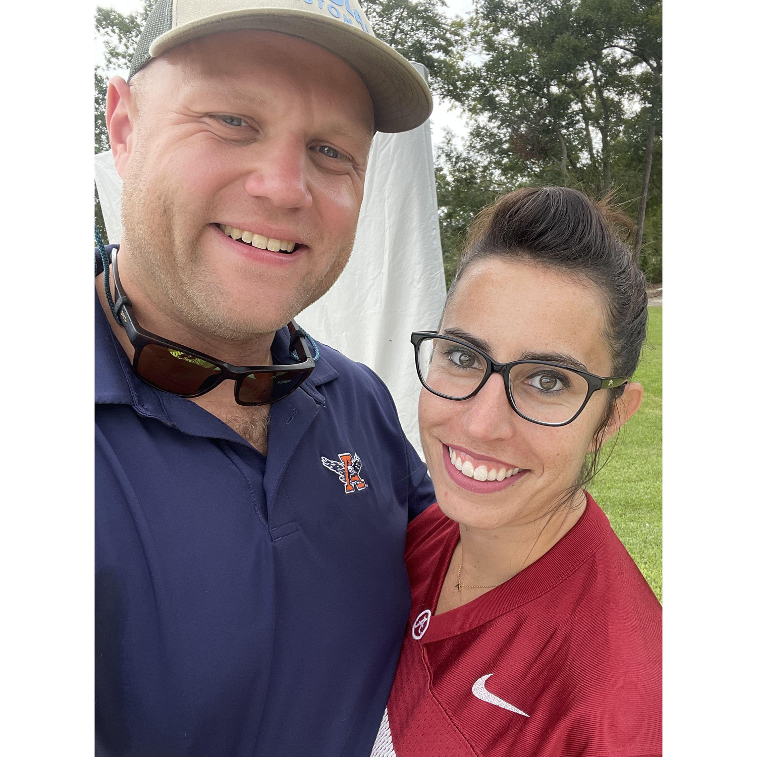 Our first "decent" picture was taken at our friend's house after a glorious pool day on the first day of college football season.