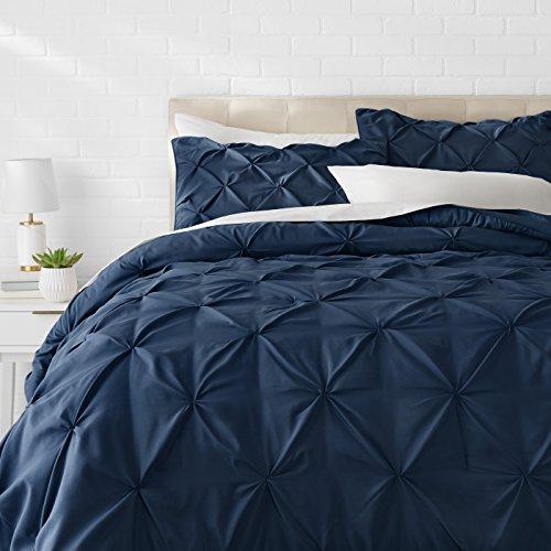 AmazonBasics Pinch Pleat Comforter Bedding Set, King, Navy Blue