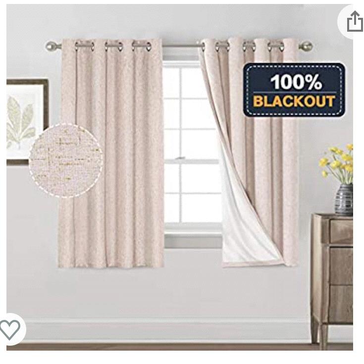 Primitive Textured Linen 100% Blackout Curtains for Bedroom/Living Room Energy Saving Window Treatment Curtain Drapes, Burlap Fabric with White Thermal Insulated Liner (52 x 84 Inch, Grey)