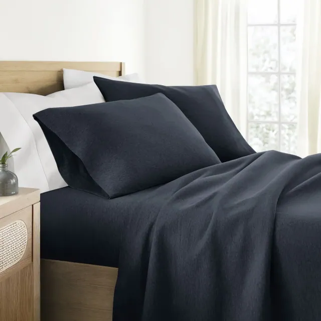 100% Cotton Jersey Sheets Set - Soft, Breathable, Deep Pockets, Easy Care - 4 Pieces - Becky Cameron, Navy, Queen