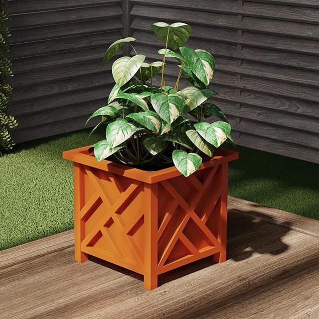Pure Garden 50-LG5011 Square Planter Box-Terracotta Colored Lattice Container for Flowers & Plants-Includes Bottom Insert-Pot for Garden, Patio & Porch Use