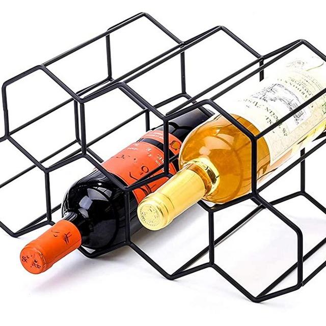 CMDREAM Black Metal Wine Rack Freestanding, Tabletop Wine Rack Holder, Countertop Wine Bottle Holder - Geometric Design for Wine Cellar Bar Cabinet (Black - 9 Bottles)