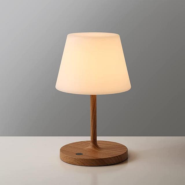 WEILAILUX Outdoor Battery Operated Table Lamp Waterproof, 4000mAh Cordless Table Lamp Rechargeable, Touch Dimmable Desk Lamp, LED Night Light for Patio Camping Restaurant Home, H9.6in, Wood Grain