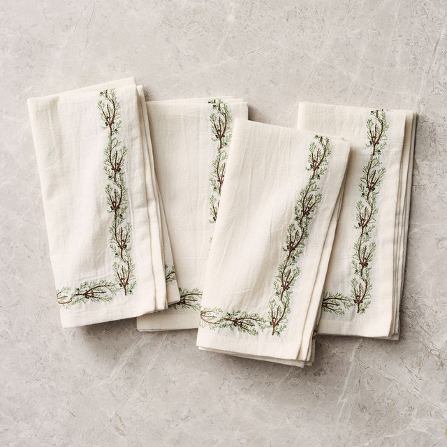 Juniper Embroidered Napkins, Snow White, Set of 4