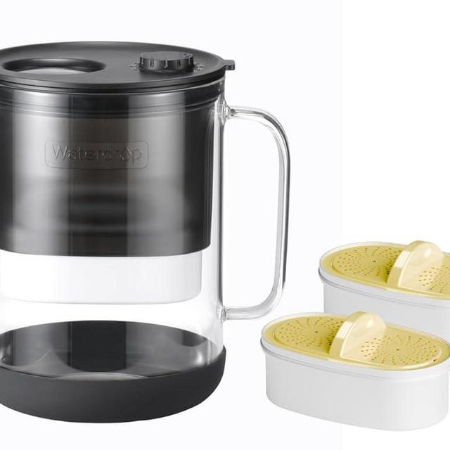 Waterdrop Glass Water Filter Pitcher with 2 Filters, Eco-Friendly, with NSF 53&42&372 Certified Filter, 7-Cup, Reduces PFOA/PFOS, Chlorine, Cadmium, Copper, Mercury, BPA Free, Easy to Clean