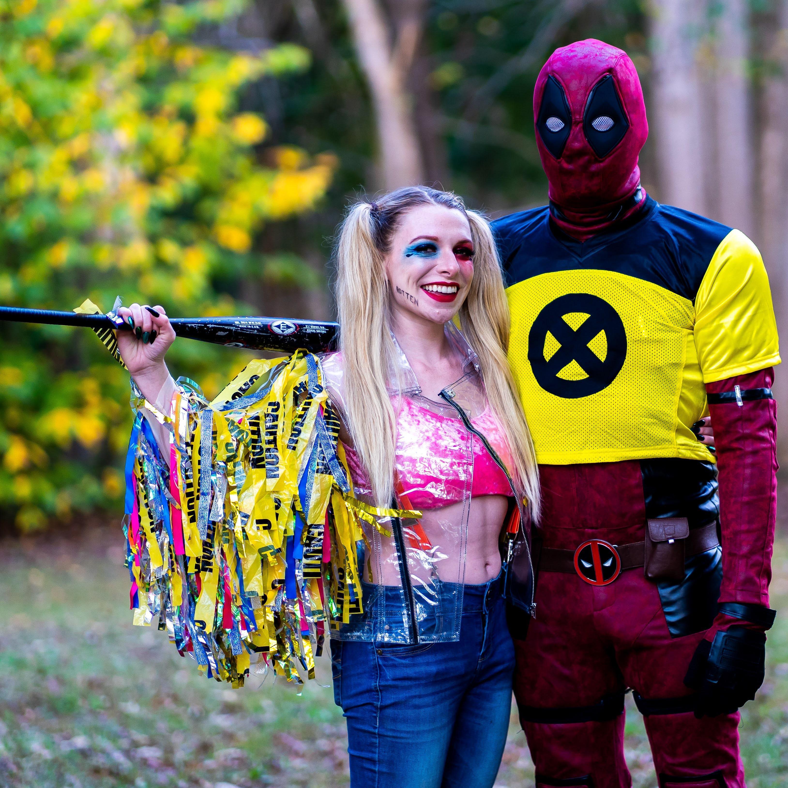 Enjoying Halloween as Harley Quinn (Birds of Prey version) and Deadpool (X-Men Trainee version) at KOA Campground in Williamsburg. (October, 2020)