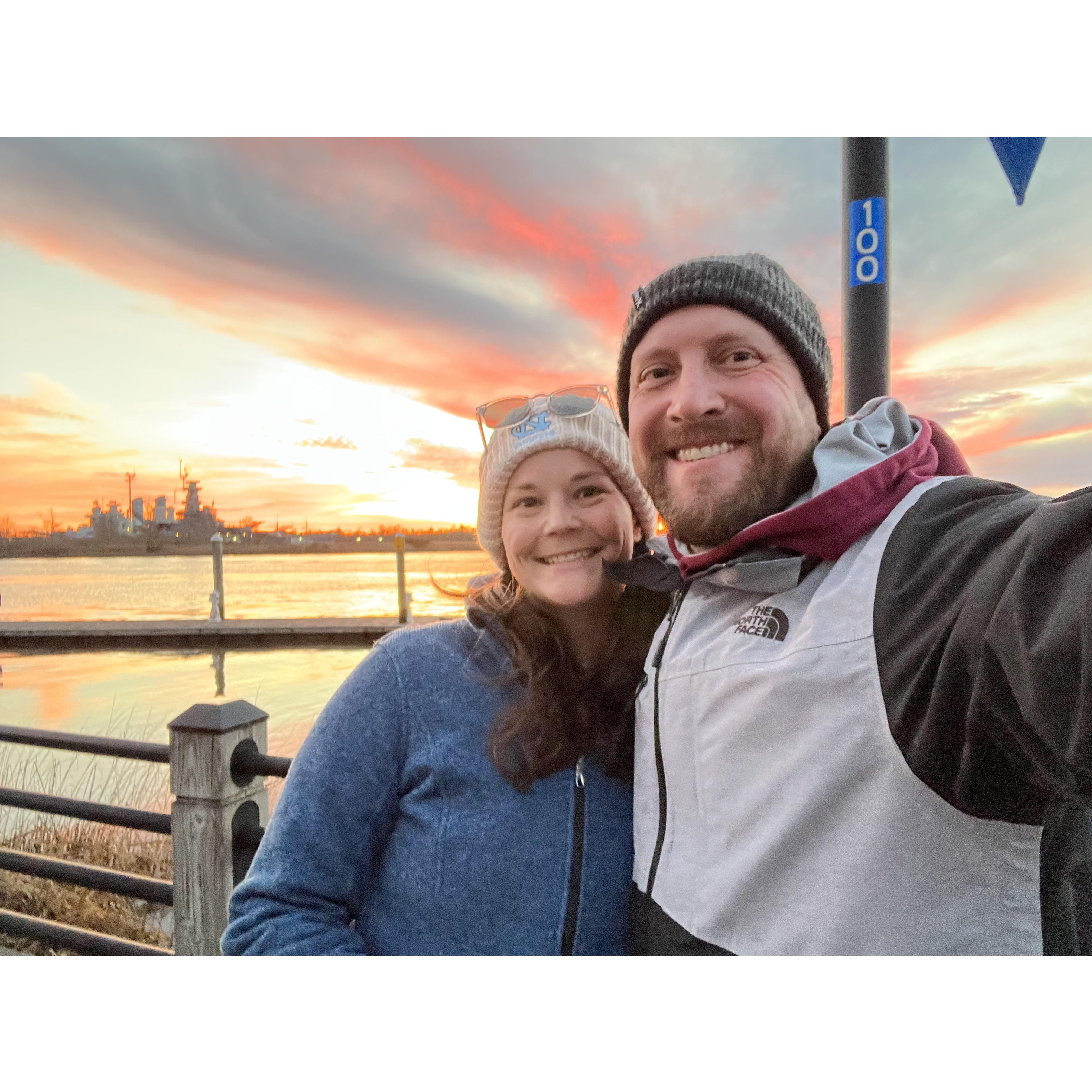 Cold sunset walks on the boardwalk