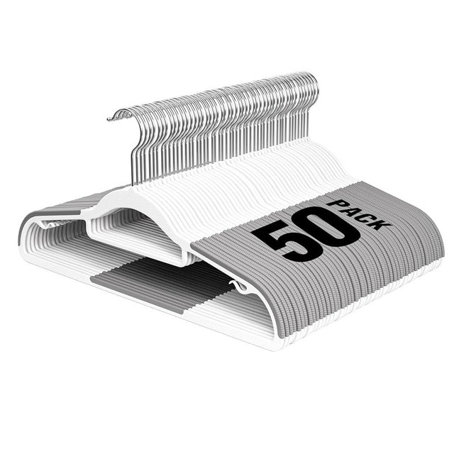 UEAKPIC Plastic Hangers 50 Pack, 16.5 in Heavy Duty Clothes Hangers with 360° Swivel Hook, Non-Slip Bar & 0.2" Ultra-Slim Space-Saving Organizers for Coats, Pants, Suits, Shirts, White & Dark Gray