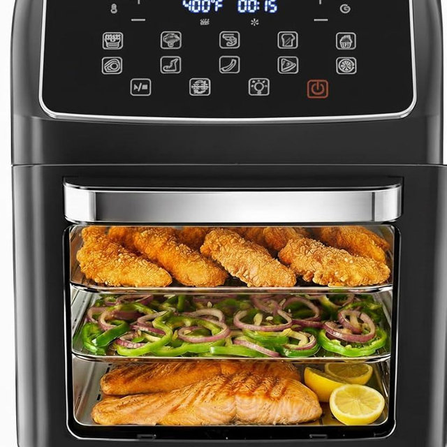 HealSmart 10-in-1 Air Fryer Oven, 12.6Qt Convection Oven with Visible Window, Rotisserie & Grill, Family-Size Airfryer with Visible Window for Healthy Cooking