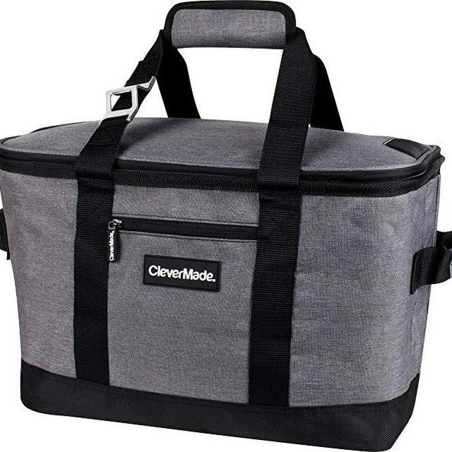 CleverMade Collapsible Cooler Bag: Insulated Leakproof 50 Can Soft Sided Portable Cooler Bag for Lunch, Grocery Shopping, Camping and Road Trips, Heather Grey/Black