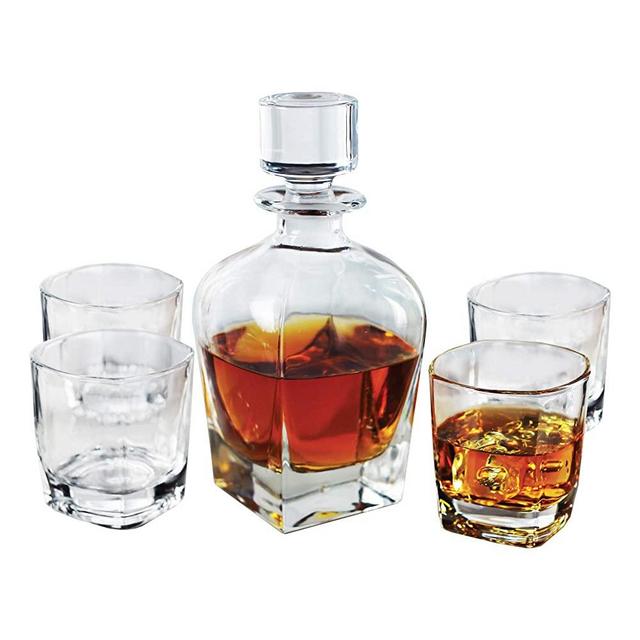 Fitz and Floyd 329881-GB Michelle 5 5 Piece Decorative Whiskey Decanter Set with Top-Lead Free Glass for Wine, Bourbon, Brandy, Liquor, 24 oz